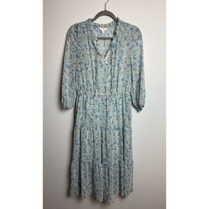 Time and Tru Dress Women's Size Medium 8-10 Blue 3/4 Sleeve Floral Boho